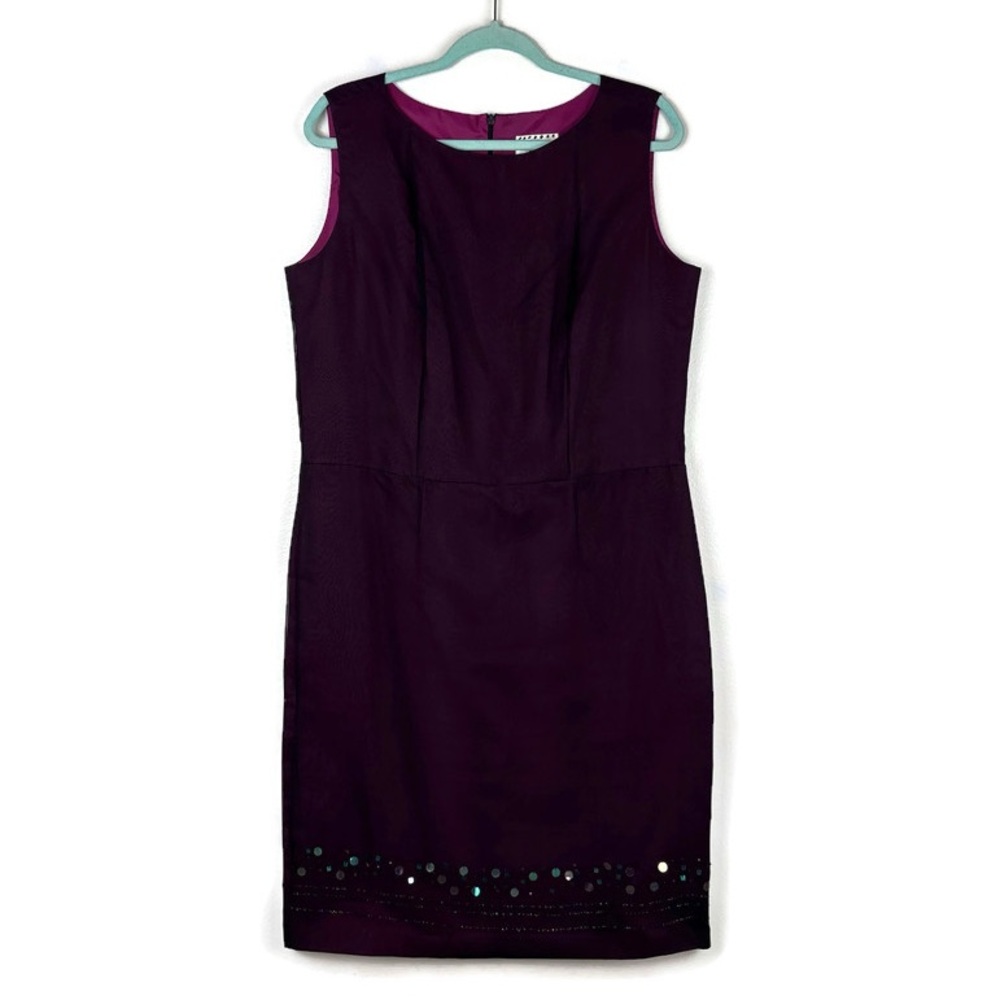 Ice Vintage Silk Sleeveless Pintucked Embellished Shift Dress in Purple/Black